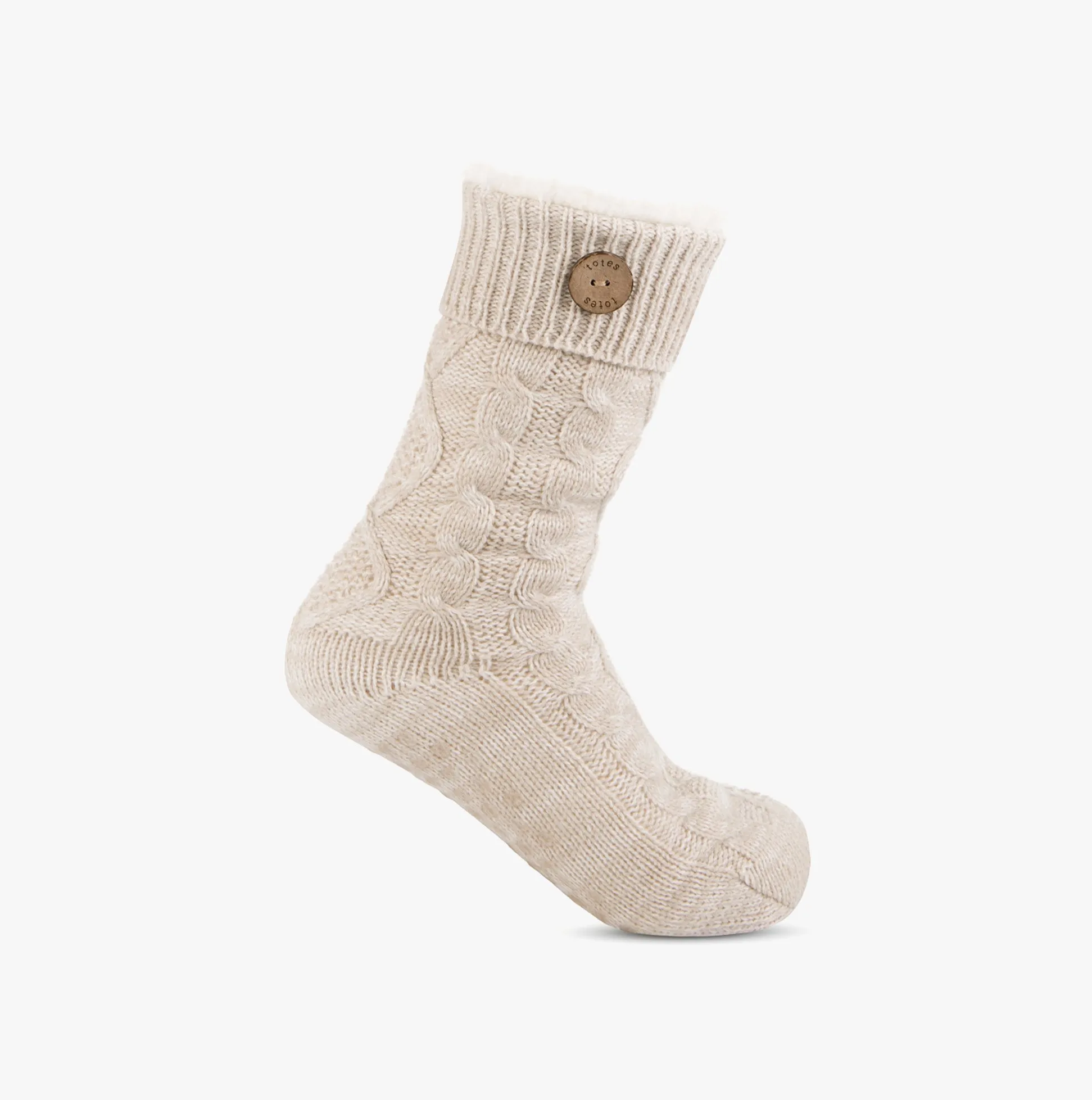 Totes Toasties TEXTURE SLIPPER SOCKS WITH BUTTON Womens Socks Biscuit sold by House of Slippers