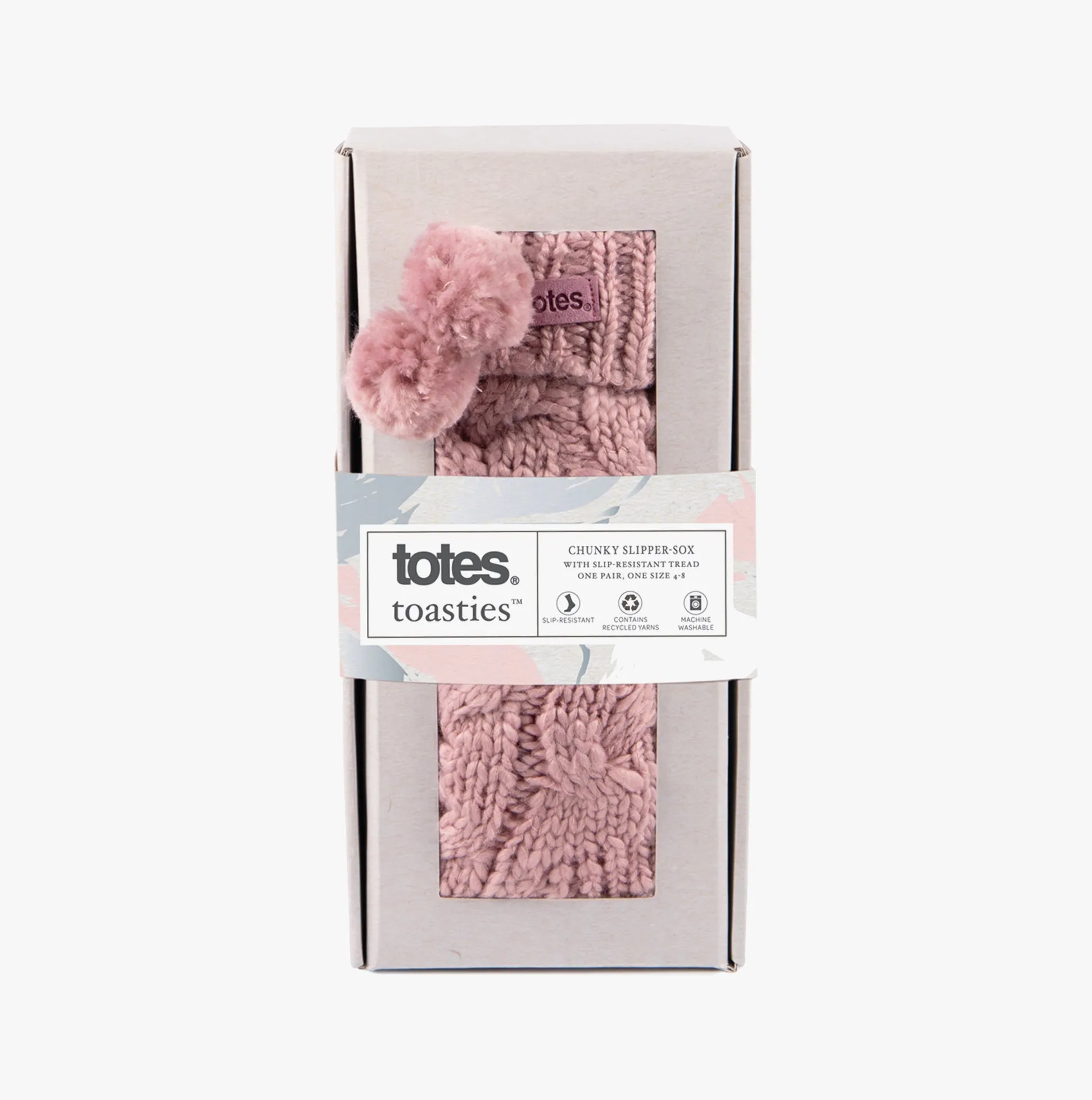Totes Toasties LUXURY CHUNKY KNIT Pom Slipper-Sox Womens Dusky Pink sold by House of Slippers product image thumbnail 4