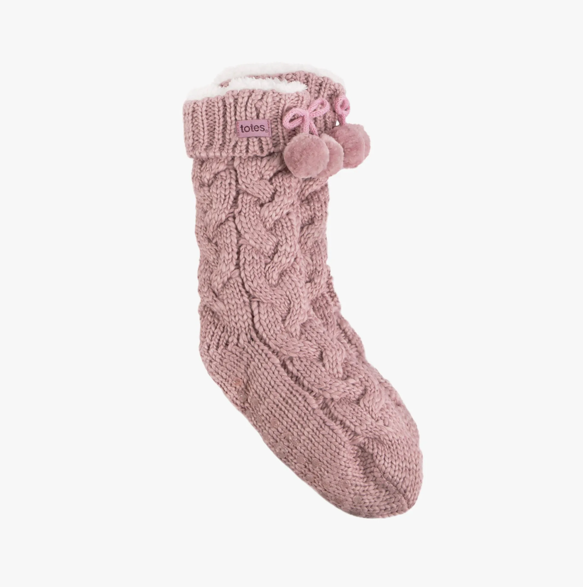 Totes Toasties LUXURY CHUNKY KNIT Pom Slipper-Sox Womens Dusky Pink sold by House of Slippers product image thumbnail 3