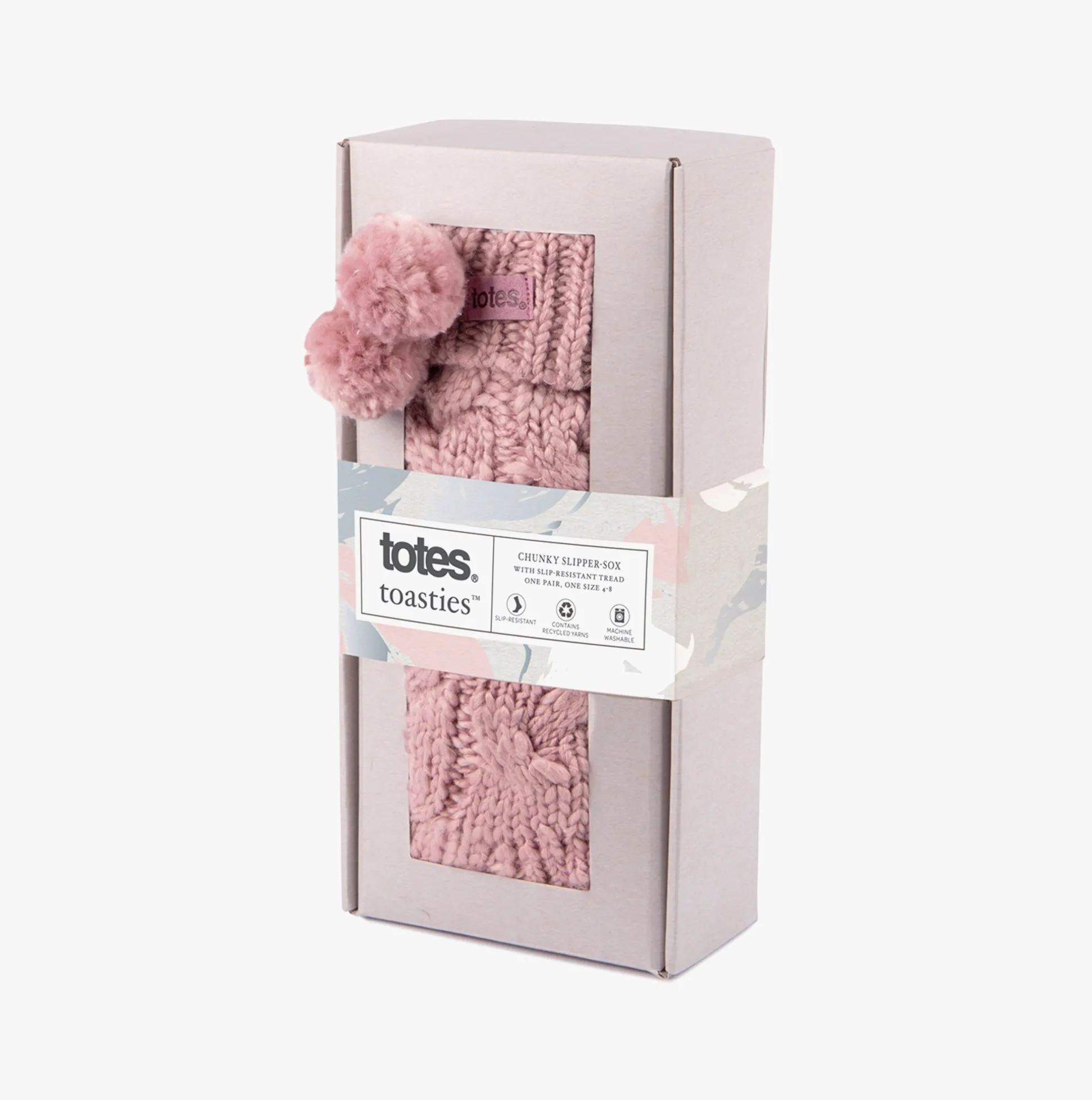Totes Toasties LUXURY CHUNKY KNIT Pom Slipper-Sox Womens Dusky Pink sold by House of Slippers product image thumbnail 5