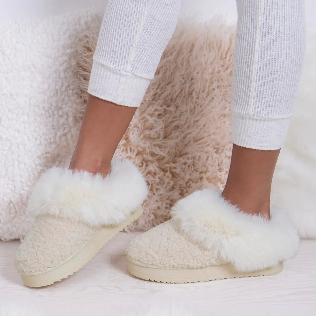TEXTURED MULE ON CHUNKY SOLE Womens Mule Slippers Cream sold by House of Slippers