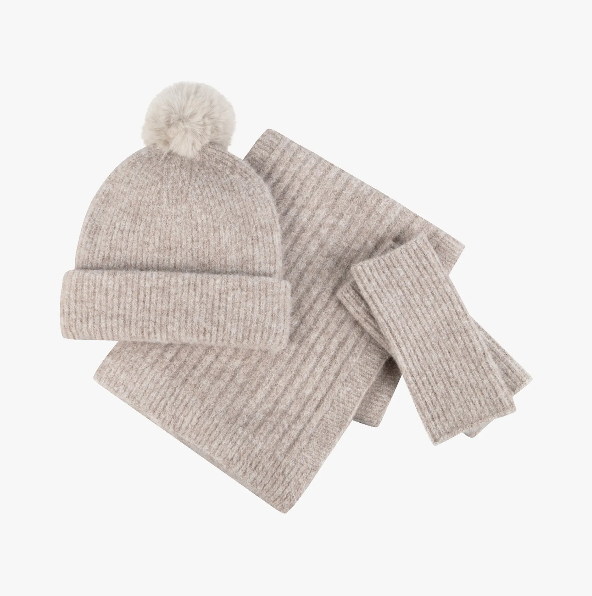 KNITTED HAT SCARF & ARM WARMER GIFT SET Womens Oat sold by House of Slippers product image thumbnail 2