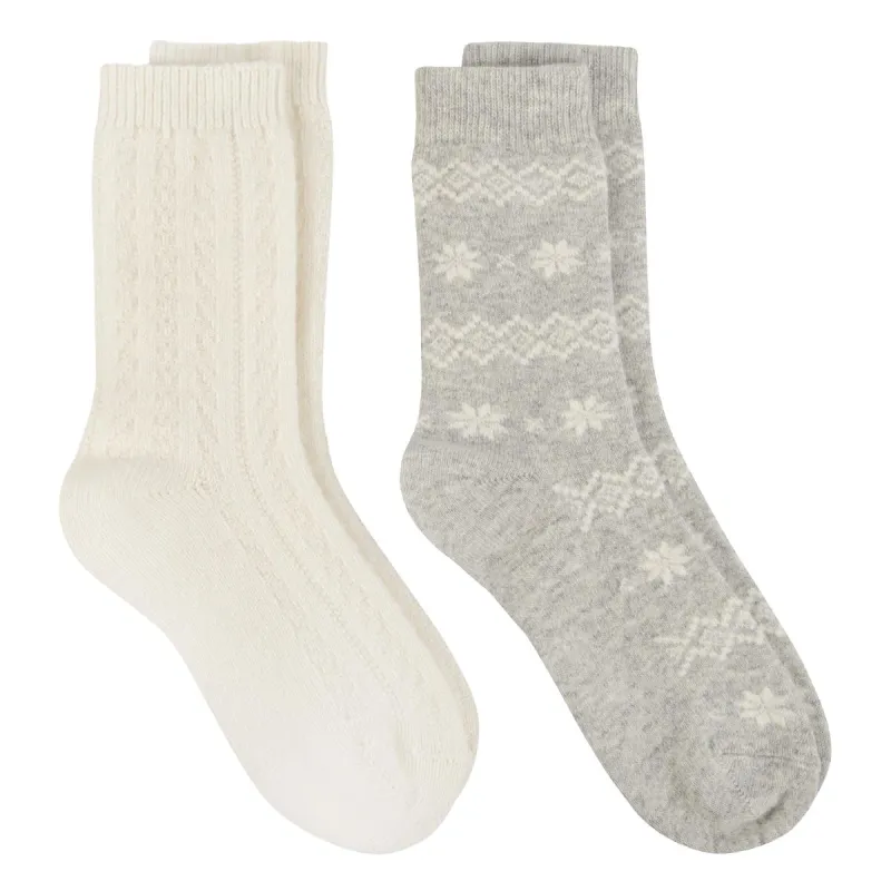CASHMERE BLEND Womens Ankle Socks Twin Pack Grey / Cream sold by House of Slippers