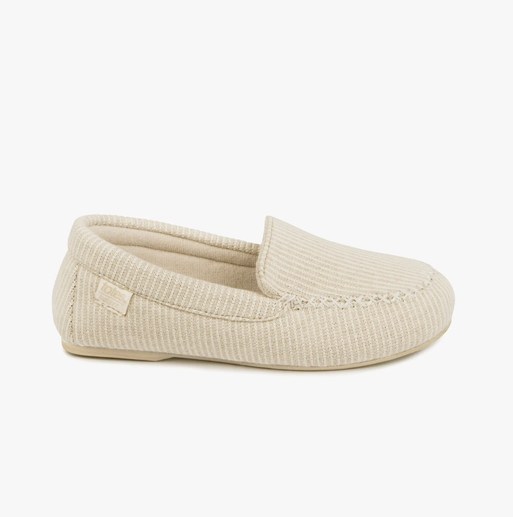 Totes Isotoner TEXTURED MOCCASIN Womens Moccasin Slippers Beige sold by House of Slippers