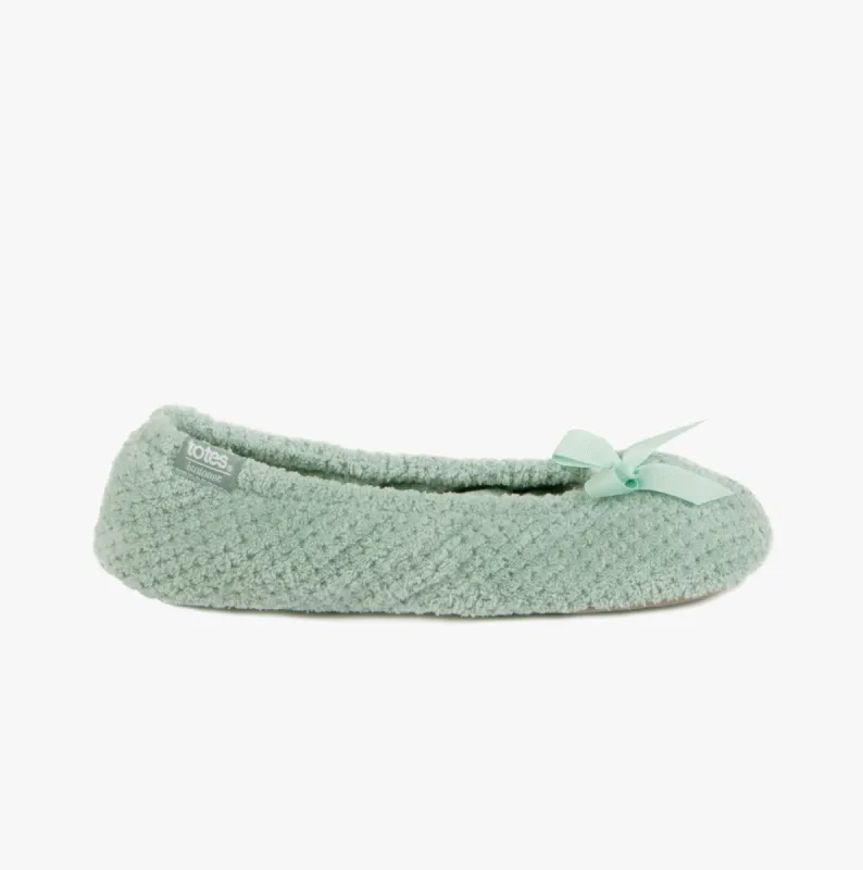 Totes Isotoner POPCORN TERRY BALLET Womens Ballet Slippers Mint made by House of Slippers