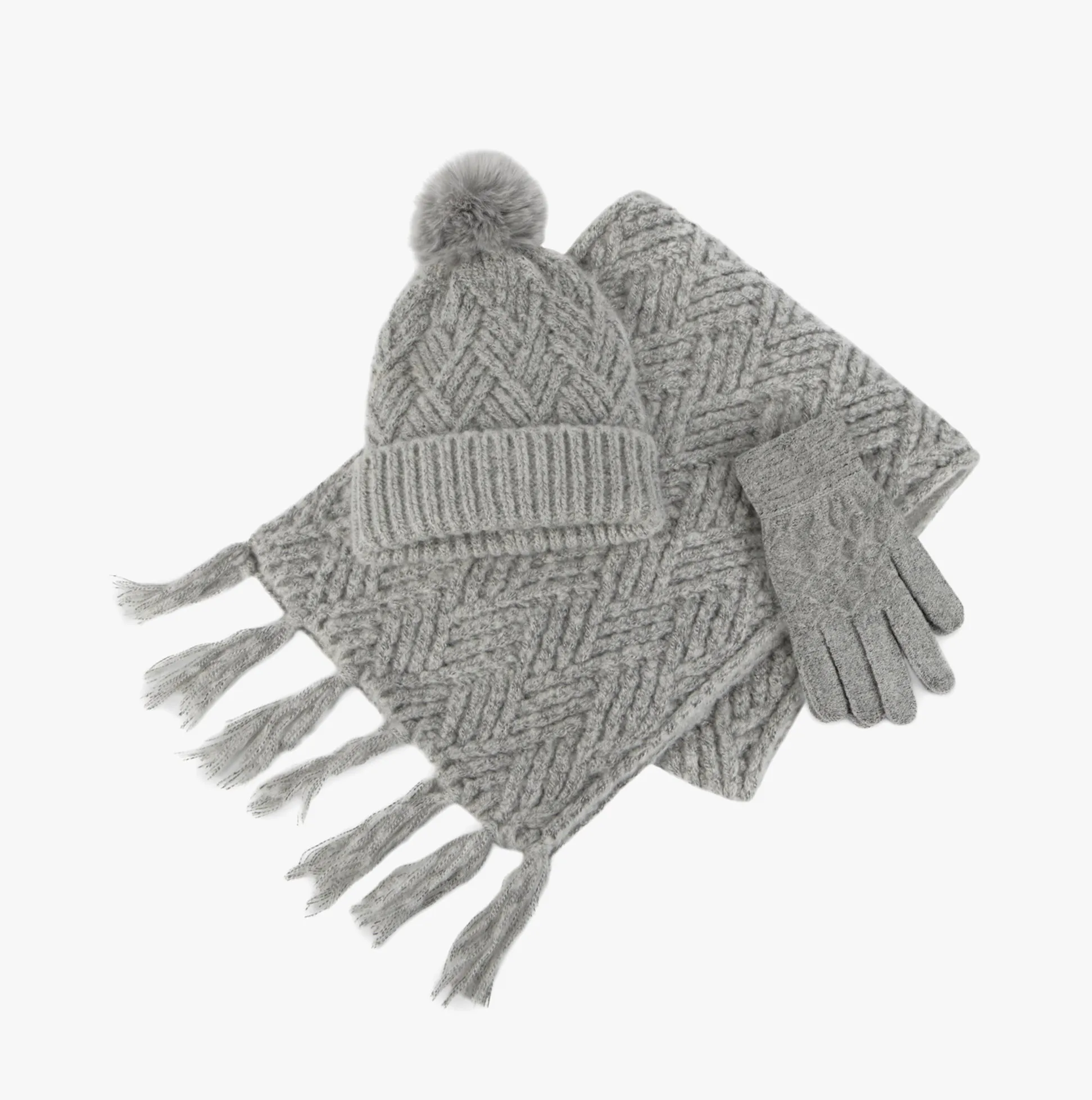 KNITTED HAT SCARF & MITTEN GIFT SET Womens Grey sold by House of Slippers product image thumbnail 2