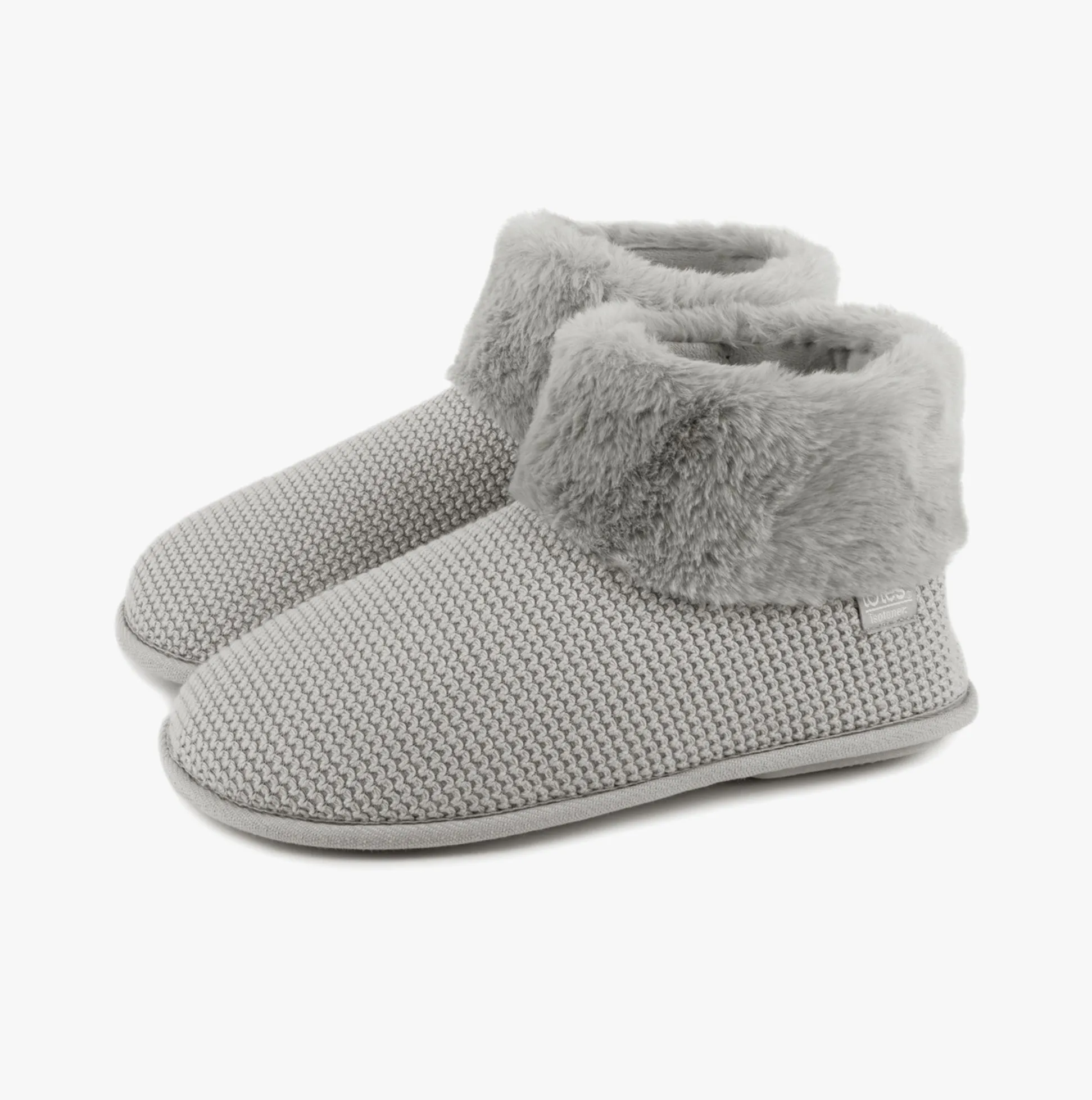 Totes Isotoner KNIT BOOT WITH FUR CUFF Womens Bootie Slippers Grey sold by House of Slippers product image thumbnail 3
