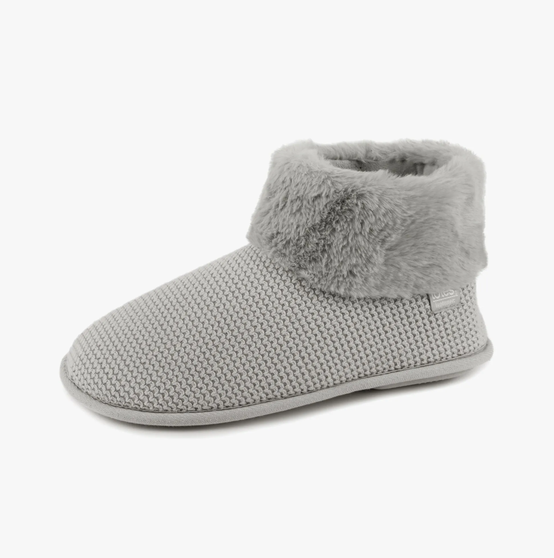 Totes Isotoner KNIT BOOT WITH FUR CUFF Womens Bootie Slippers Grey sold by House of Slippers product image thumbnail 2