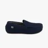 TEXTURED MOCC WITH STRIPE LINING Mens Moccasin Slippers Navy sold by House of Slippers