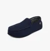 TEXTURED MOCC WITH STRIPE LINING Mens Moccasin Slippers Navy sold by House of Slippers