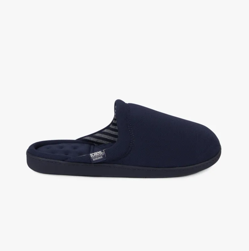 TEXTURED MULE WITH STRIPE LINING Mens Mule Slippers Navy sold by House of Slippers