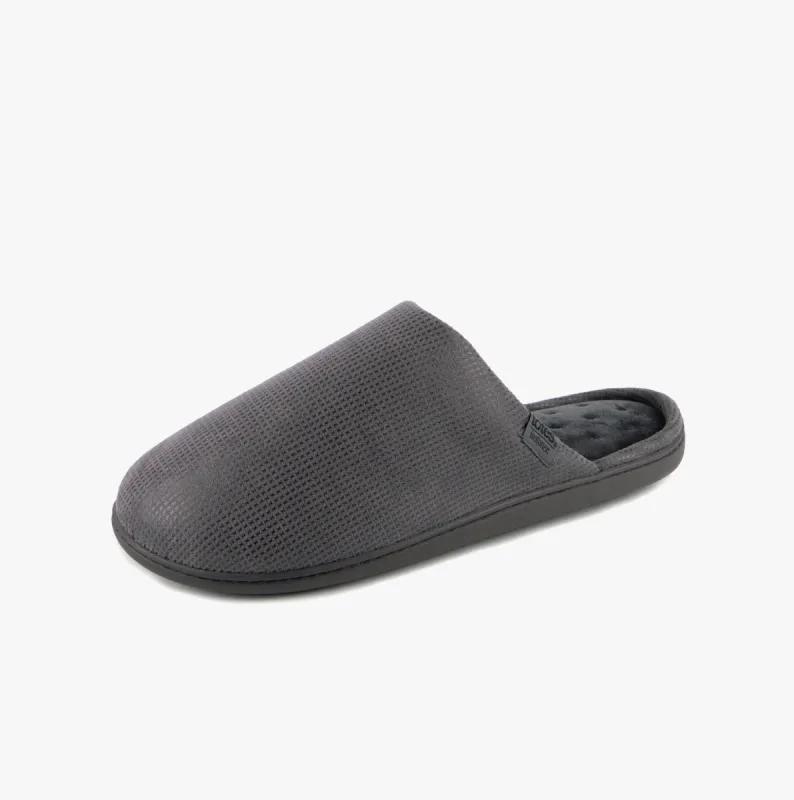 Totes Isotoner SQUARE PATTERNED SMART MULE Mens Mule Slippers Grey sold by House of Slippers