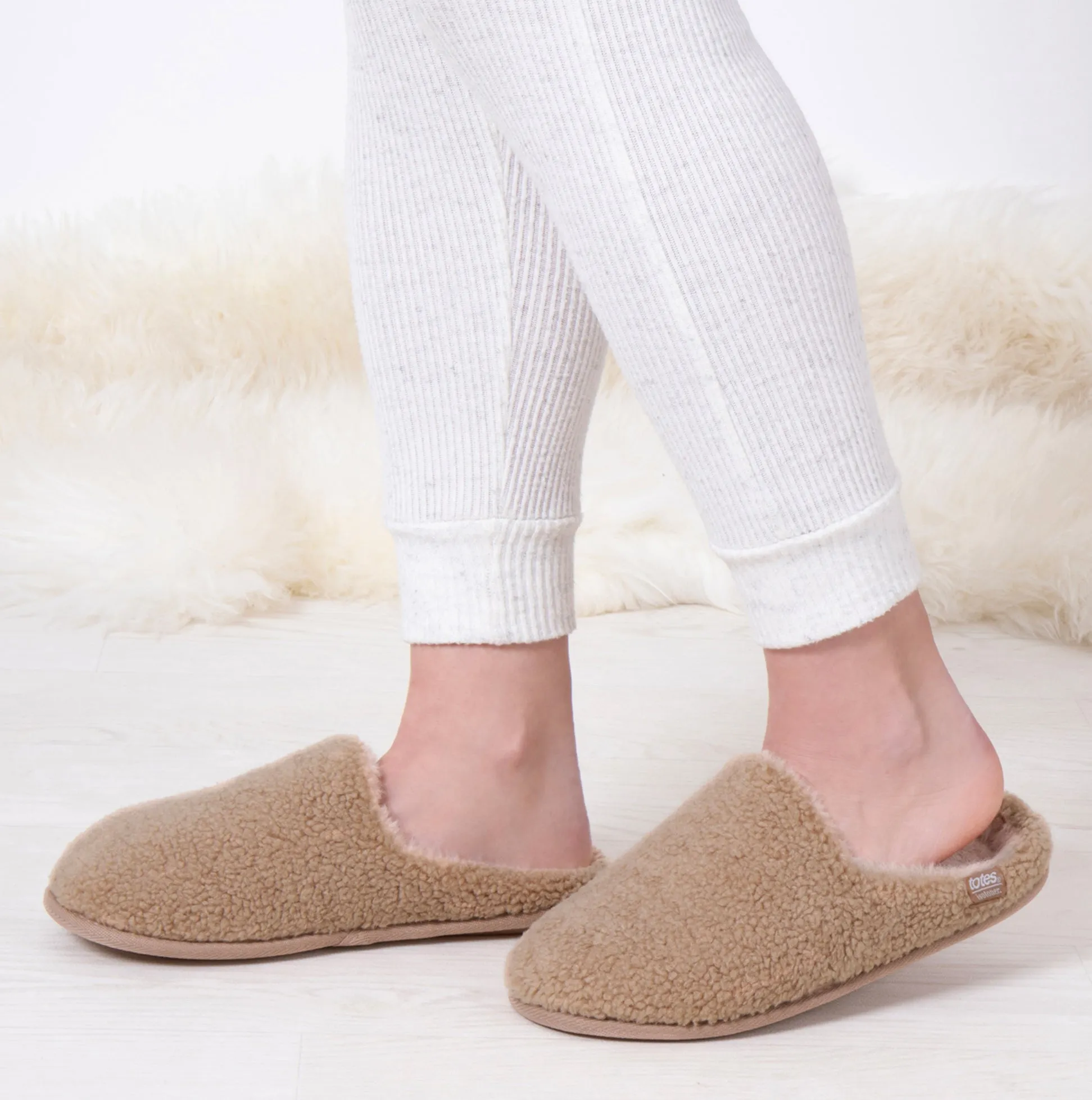 CURLY FUR MULE Womens Mule Slippers Natural sold by House of Slippers