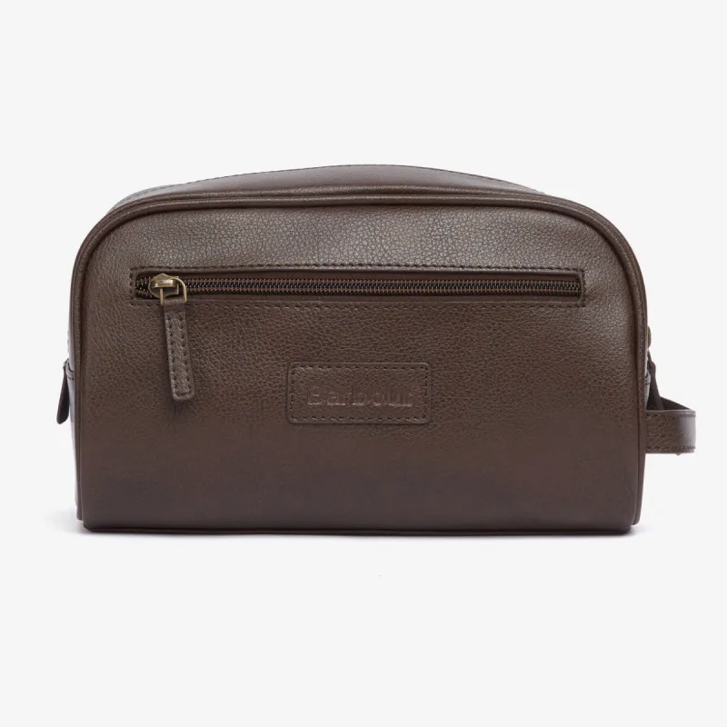 Barbour LEATHER Mens Wash Bag Dark Brown sold by House of Slippers