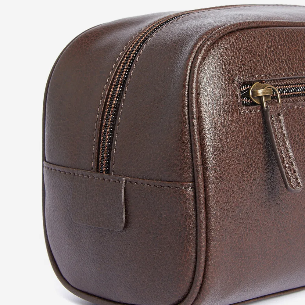 Barbour LEATHER Mens Wash Bag Dark Brown sold by House of Slippers product image thumbnail 3