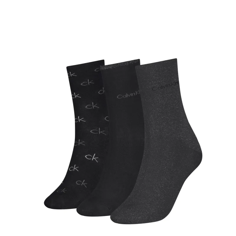 Calvin Klein 3 Pack Giftboxed Logo Womens Crew Socks Black sold by House of Slippers