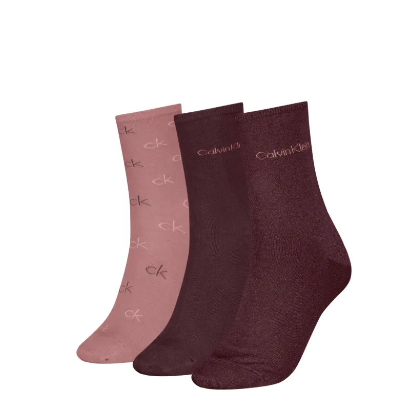 Calvin Klein 3 Pack Giftboxed Logo Womens Crew Socks Burgundy Combo sold by House of Slippers