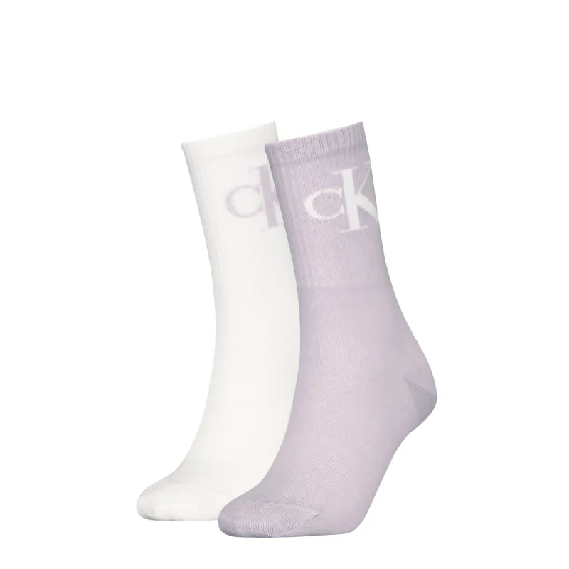 Calvin Klein 2 Pack Logo Trainer Womens Crew Socks Lilac sold by House of Slippers