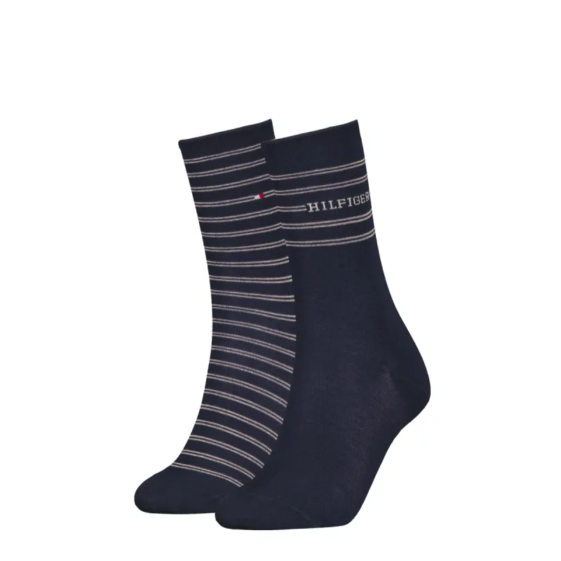Tommy Hilfiger 2 Pack Stripe Womens Crew Socks Navy made by Tommy Hilfiger
