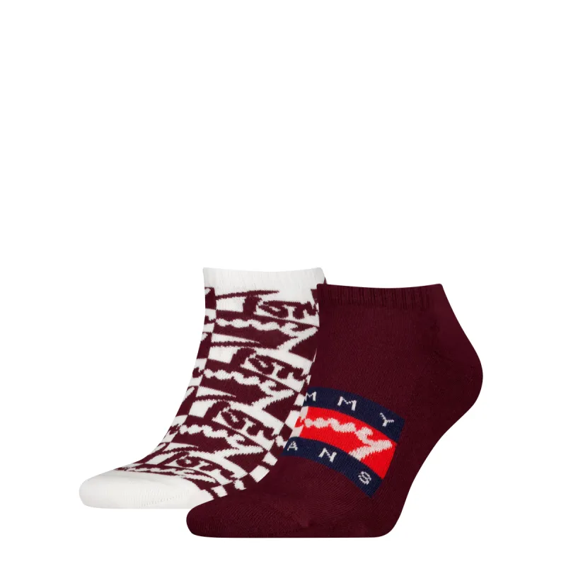 Tommy Hilfiger 2 Pack Trainer Graffiti Mens Ankle Socks Red made by Tommy Hilfiger