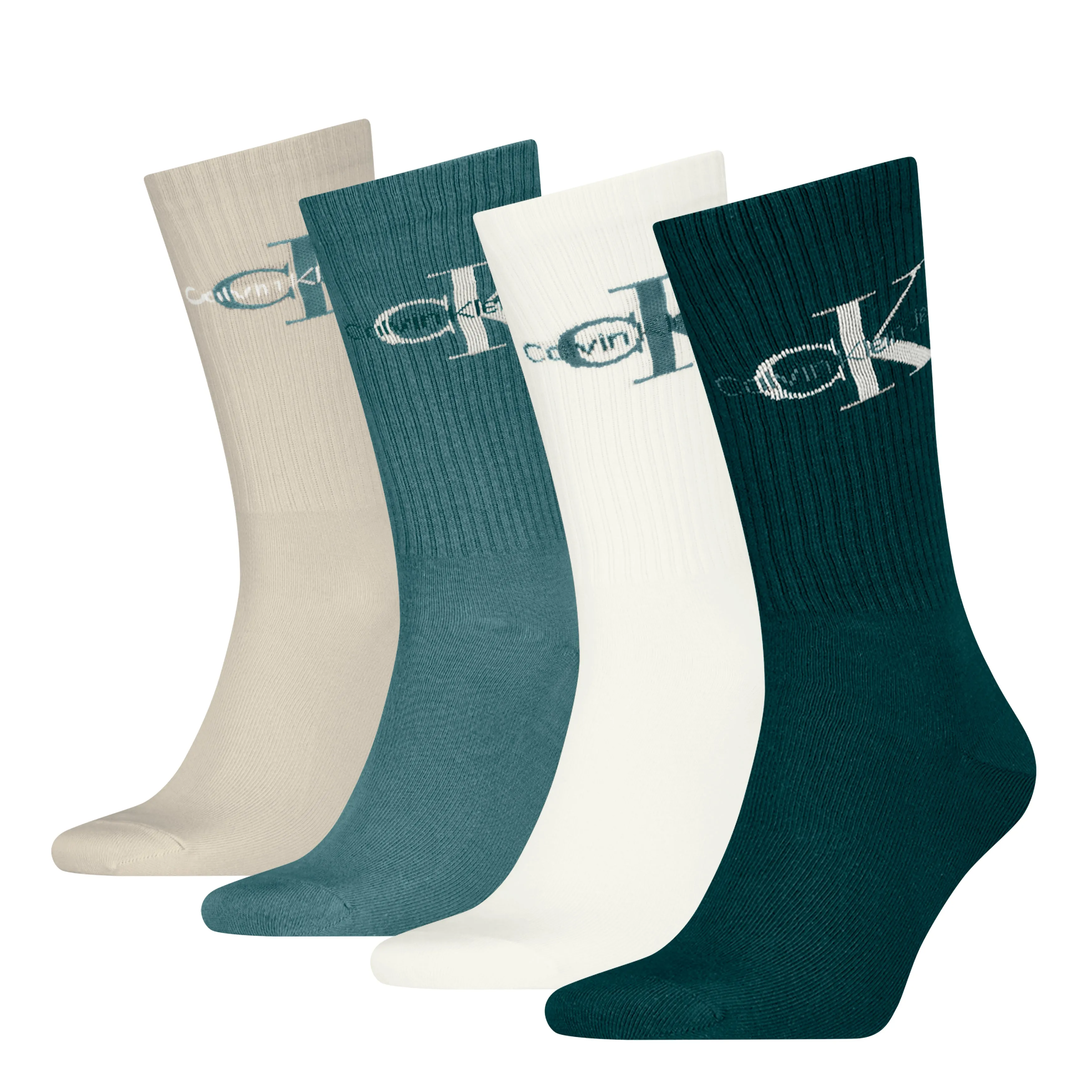 Calvin Klein 4 Pack Giftboxed Trainer Mens Crew Socks Green Combo sold by House of Slippers
