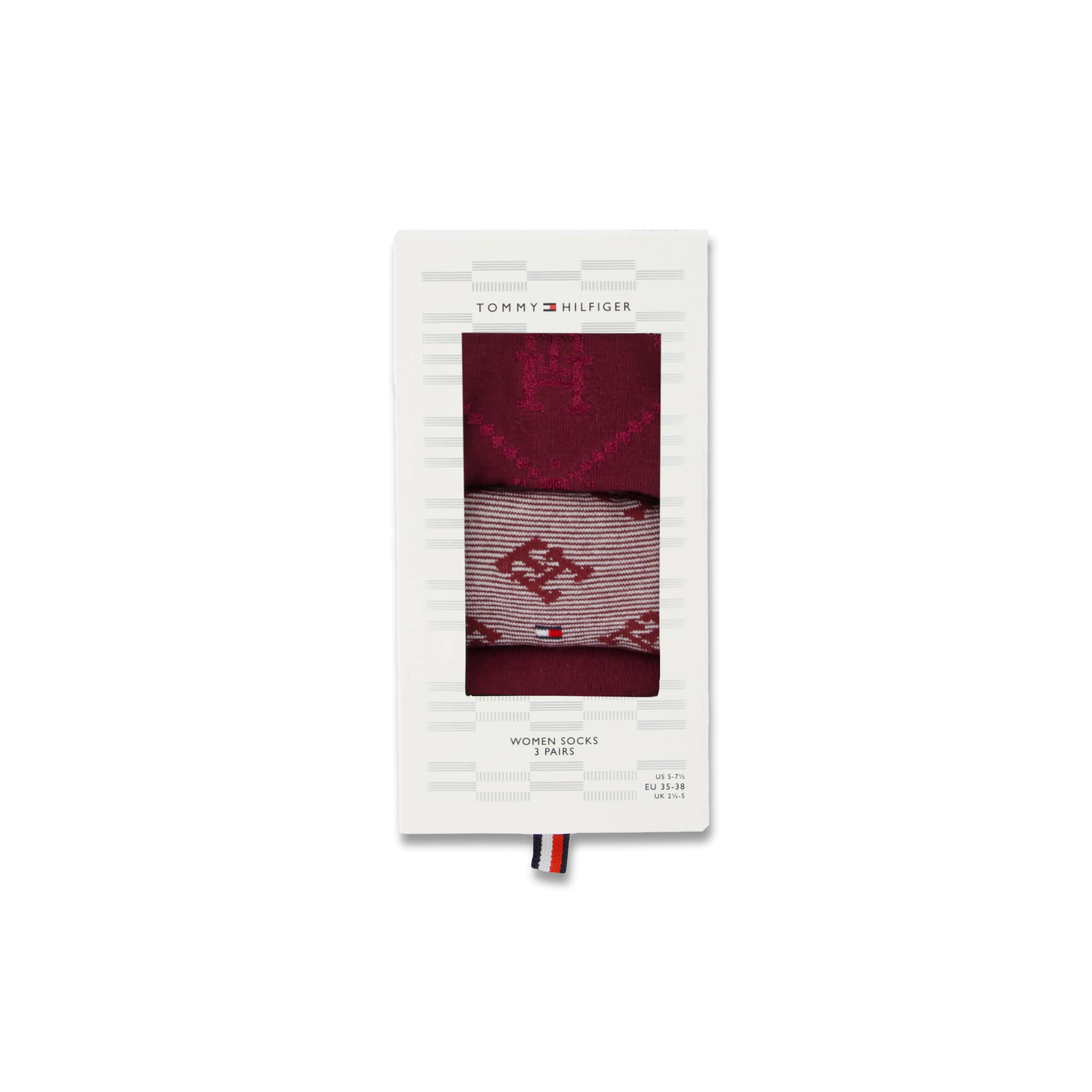Tommy Hilfiger 3 Pack Giftboxed Monogram Womens Crew Socks Red sold by House of Slippers product image thumbnail 2