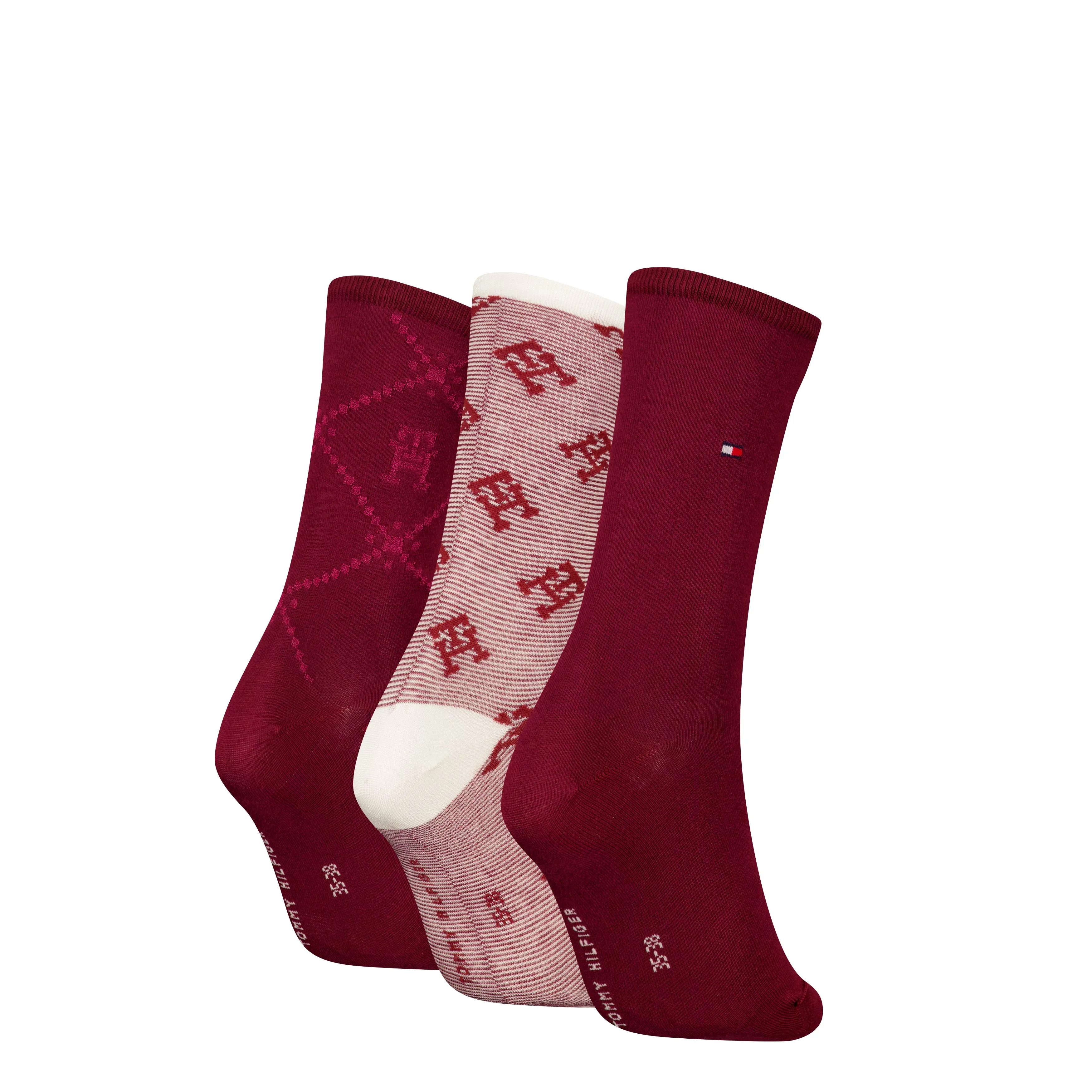 Tommy Hilfiger 3 Pack Giftboxed Monogram Womens Crew Socks Red sold by House of Slippers product image thumbnail 3