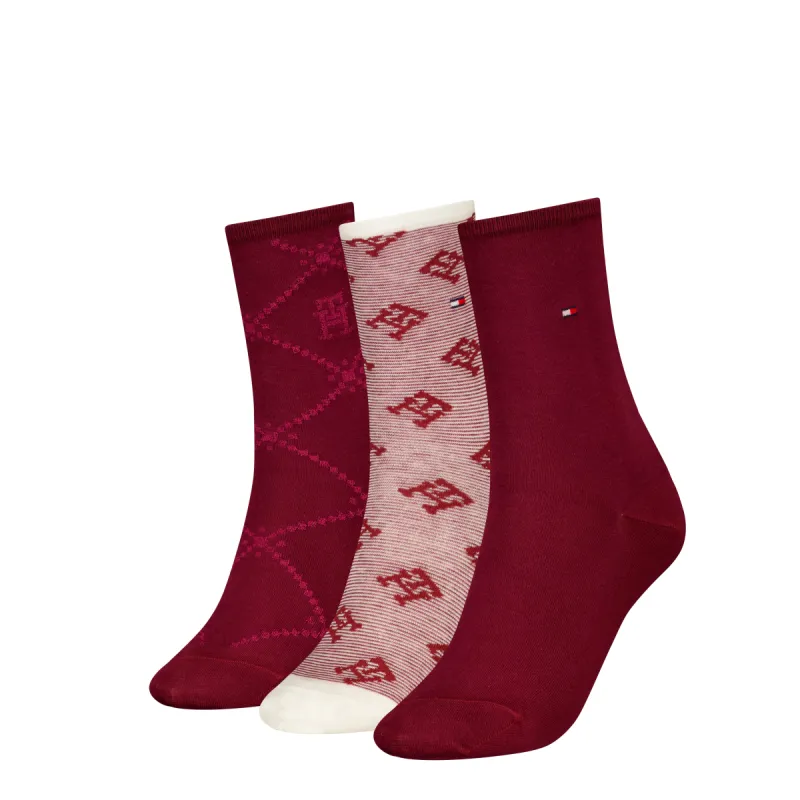 Tommy Hilfiger 3 Pack Giftboxed Monogram Womens Crew Socks Red made by Tommy Hilfiger