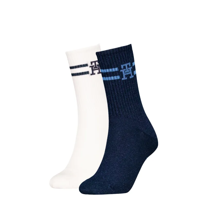 Tommy Hilfiger 2 Pack Trainer Womens Crew Socks Navy/White sold by House of Slippers