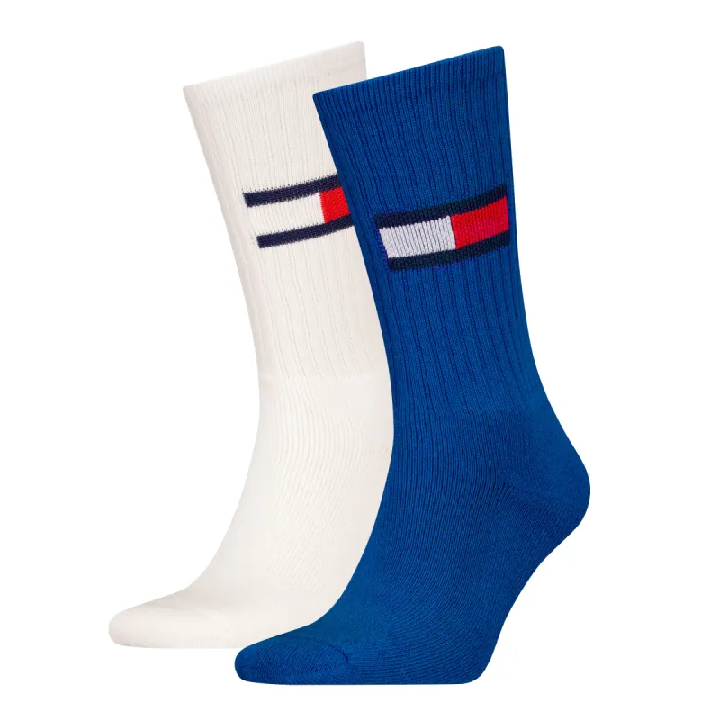 Tommy Hilfiger 2 Pack Trainer Flag Mens Crew Socks Blue/White sold by House of Slippers