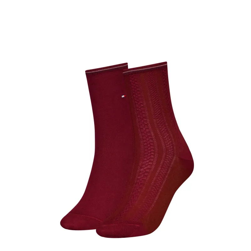 Tommy Hilfiger 2 Pack Womens Crew Socks Deep Rouge made by Tommy Hilfiger