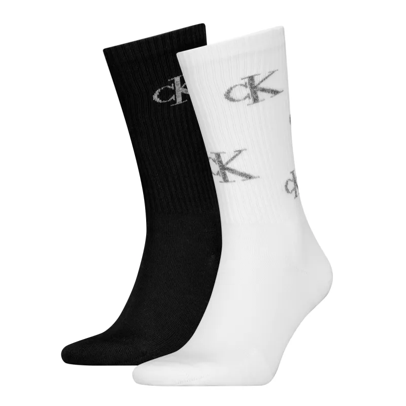Calvin Klein 2 Pack Logo Trainer Mens Crew Socks White/Black sold by House of Slippers