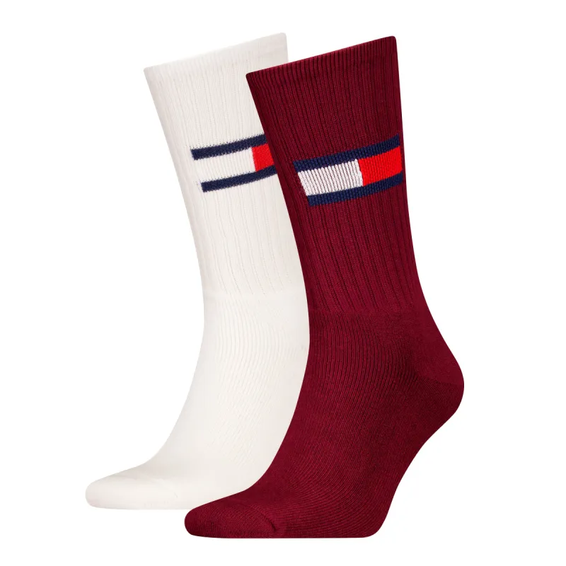 Tommy Hilfiger 2 Pack Trainer Flag Mens Crew Socks Burgundy sold by House of Slippers