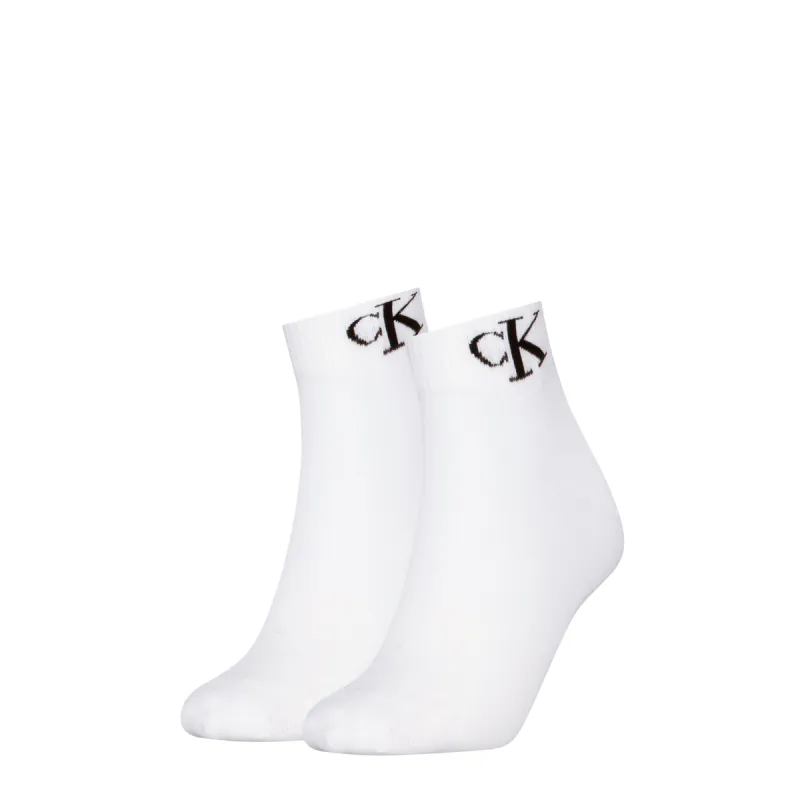 Calvin Klein 2 Pack Logo Trainer Womens Ankle Socks White sold by House of Slippers