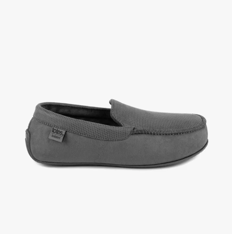 Totes Isotoner SQUARE PATTERNED SMART MOCCASIN Mens Moccasin Slippers Grey sold by House of Slippers