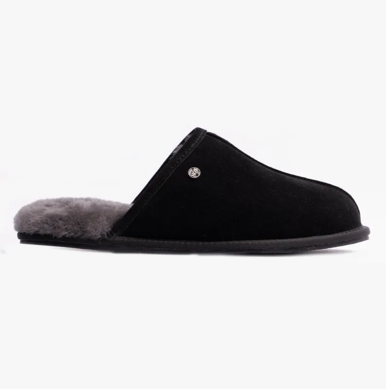 HOS Sheepskin EDWIN Mens Slippers Black sold by House of Slippers