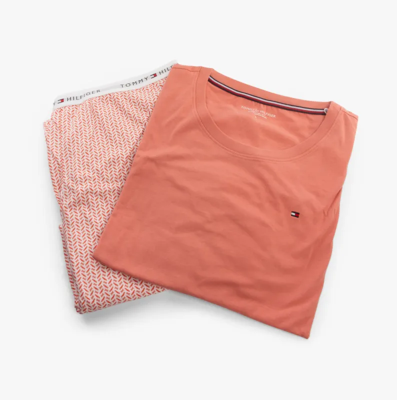 Tommy Hilfiger TH ICON Long Sleeve Jersey Pyjama Set Womens Coral Clay / Mini Geo Pink made by Tommy Hilfiger
