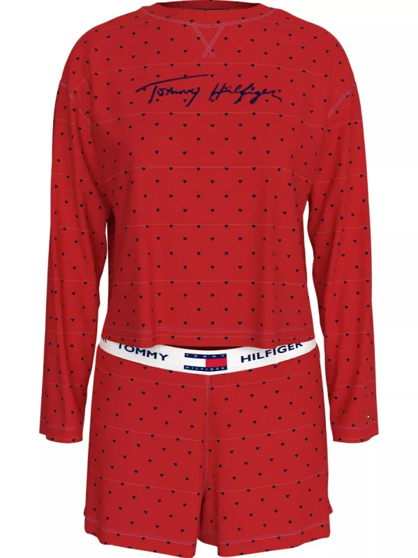 Tommy Hilfiger HERITAGE Womens Pyjama Set Hearts Primary Red Aop sold by House of Slippers