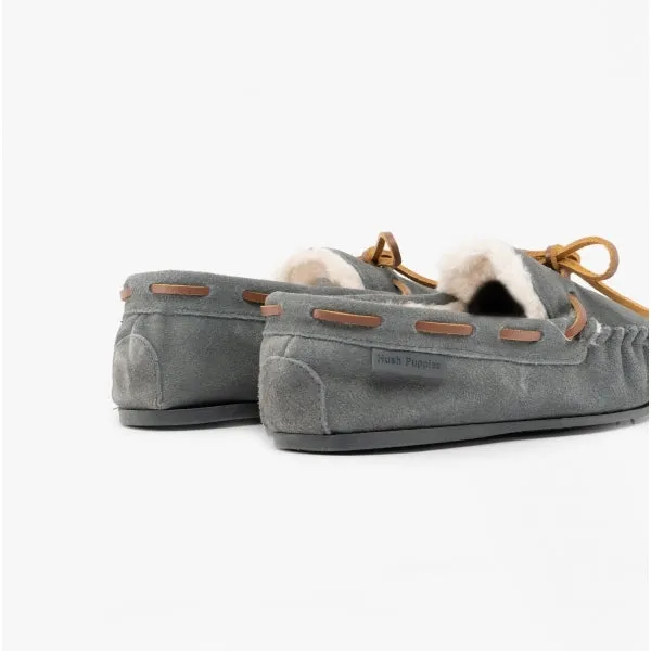 Hush Puppies ADDISON Kids Suede Moccasin Slippers Grey sold by House of Slippers product image thumbnail 5