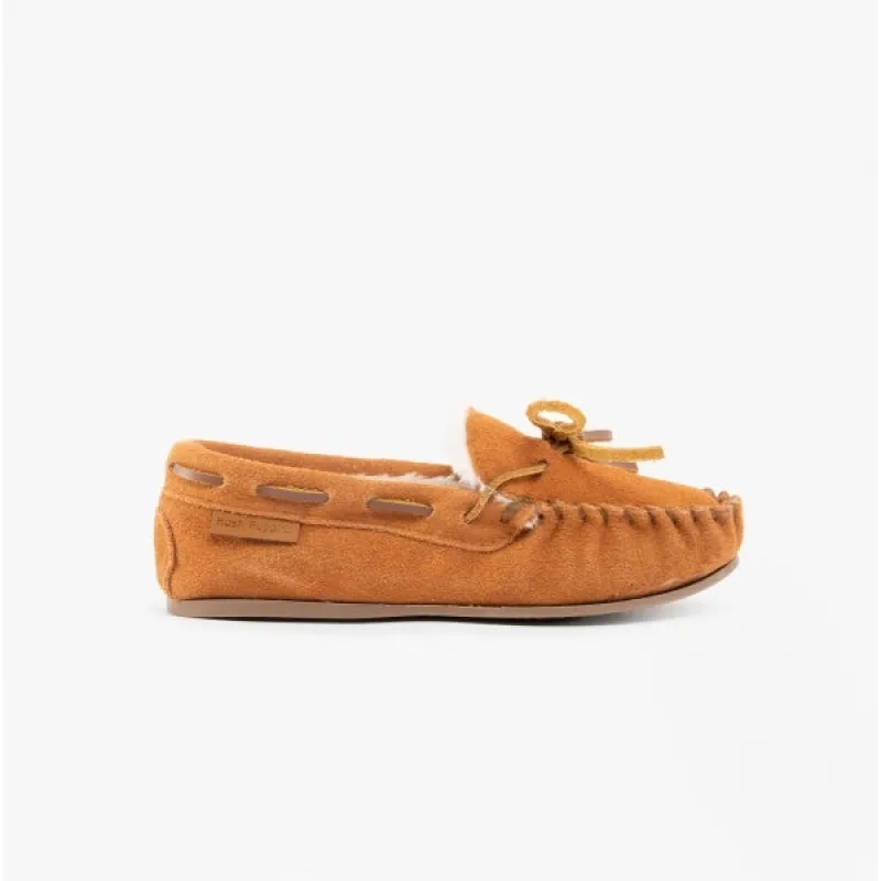 Hush Puppies ADDISON Kids Suede Moccasin Slippers Tan sold by House of Slippers