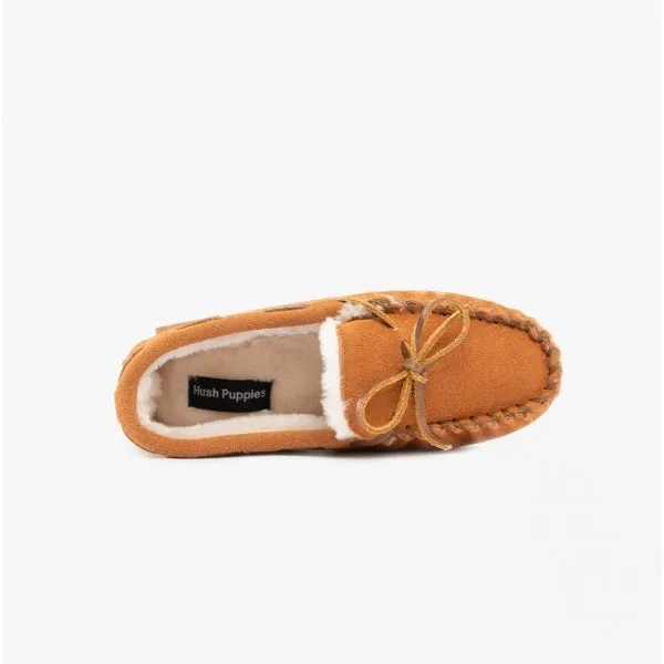 Hush Puppies ADDISON Kids Suede Moccasin Slippers Tan sold by House of Slippers product image thumbnail 4