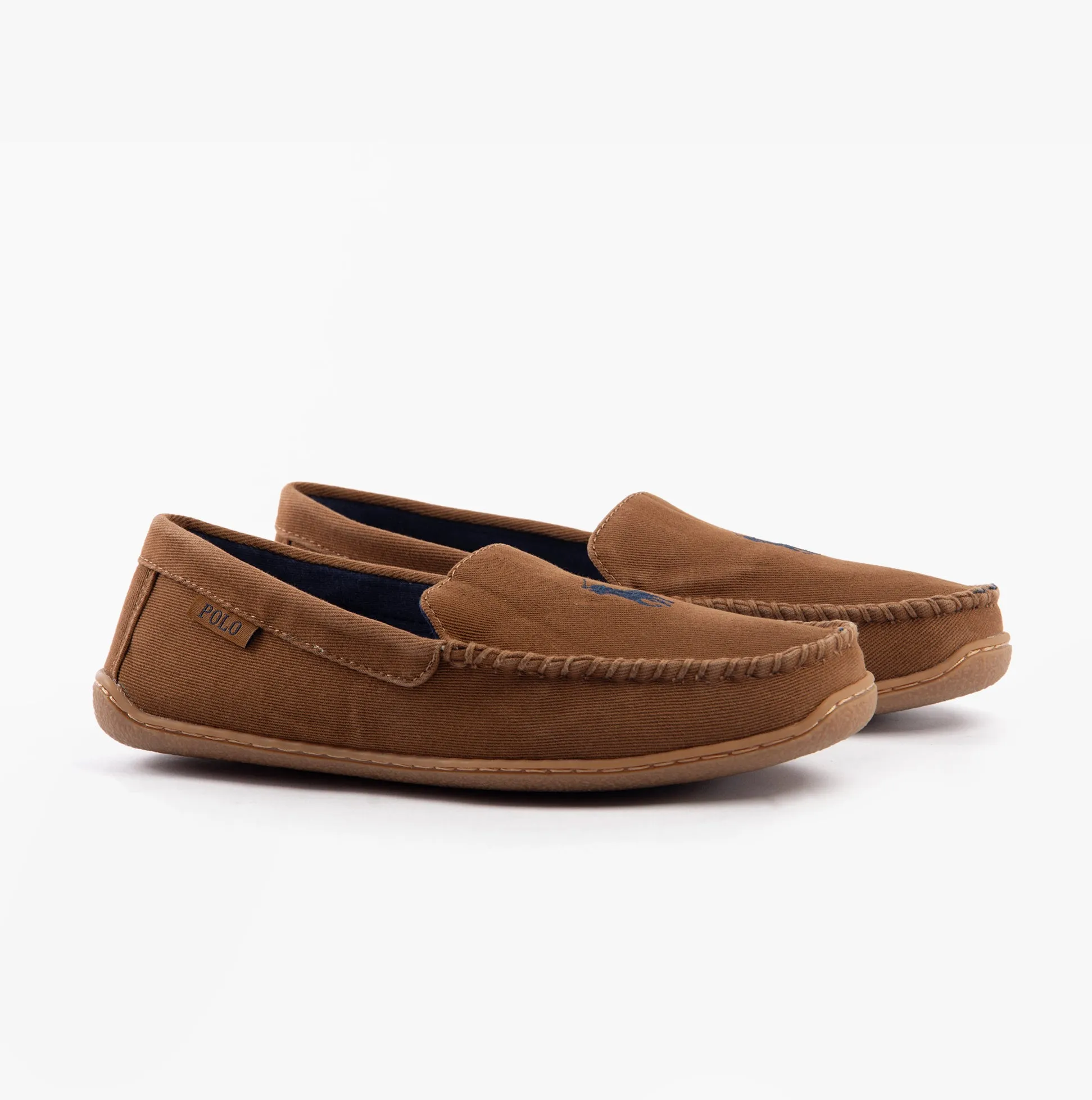 Polo Ralph Lauren BRENAN Mens Slippers Tan Washed Twill/Navy sold by House of Slippers product image thumbnail 2