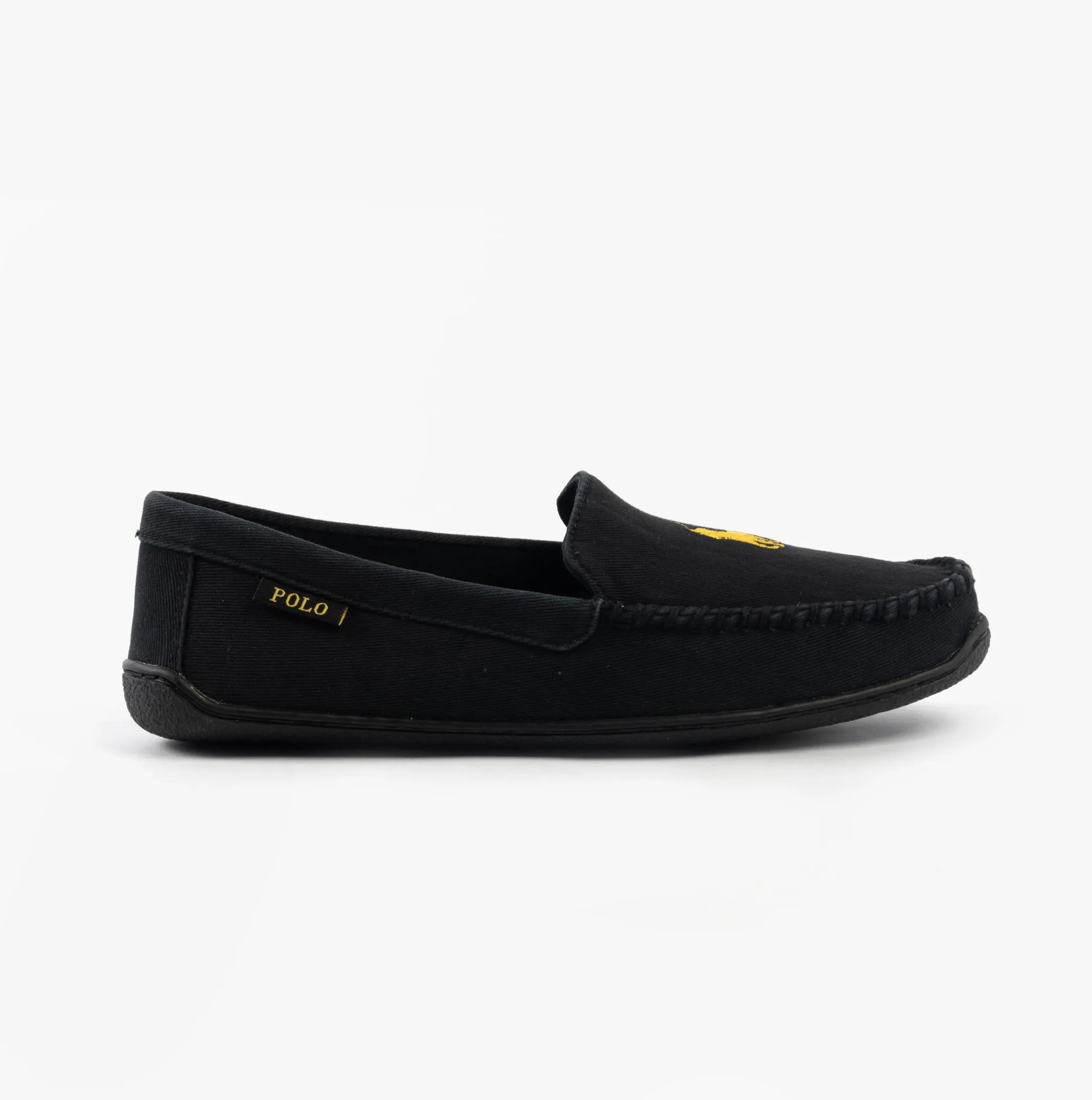 Polo Ralph Lauren BRENAN Mens Slippers Black Washed Twill/Gold sold by House of Slippers