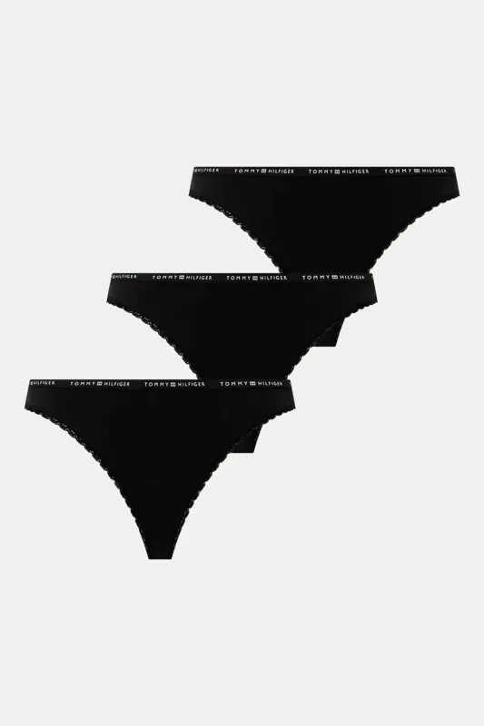 Tommy Hilfiger LACE 3 Pack Womens Thongs Black sold by House of Slippers