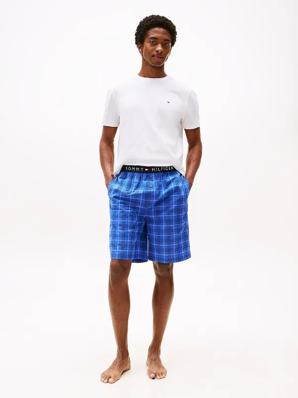 Tommy Hilfiger PURE COTTON Mens T-Shirt & Shorts Pyjama Set White / Grid Plaid sold by House of Slippers