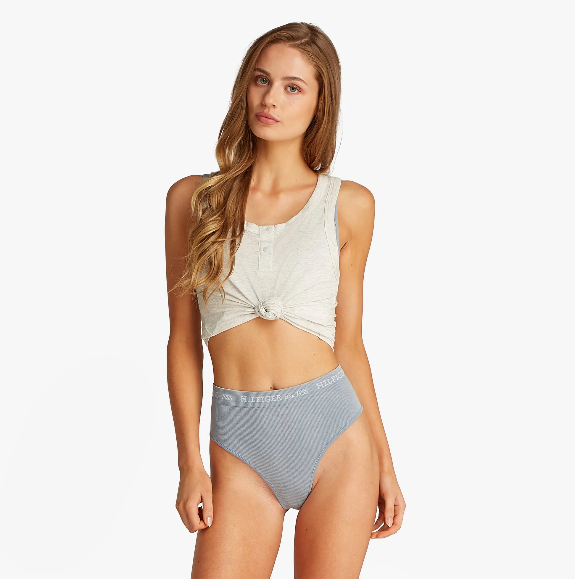 Tommy Hilfiger RIBBED Womens High Rise Briefs Brisk Blue sold by House of Slippers product image thumbnail 4