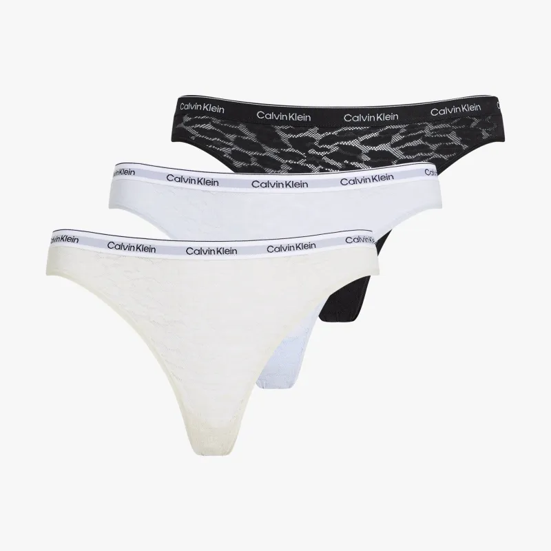 Calvin Klein 3 Pack Womens Lace Bikini Briefs Black/Chalk/Halogen Blue sold by House of Slippers