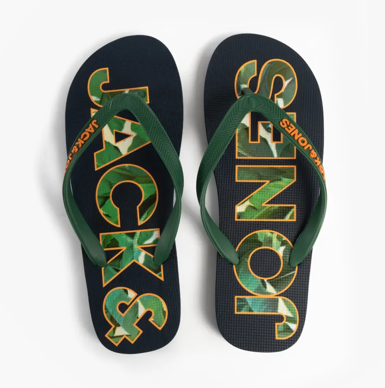 Jack & Jones LOGO PALM PRINT Mens Flip-Flops Navy Blazer sold by House of Slippers