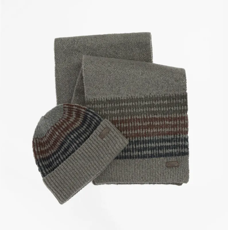 Barbour BRANTON BEANIE & SCARF Mens Gift Set Midnight Oak sold by House of Slippers