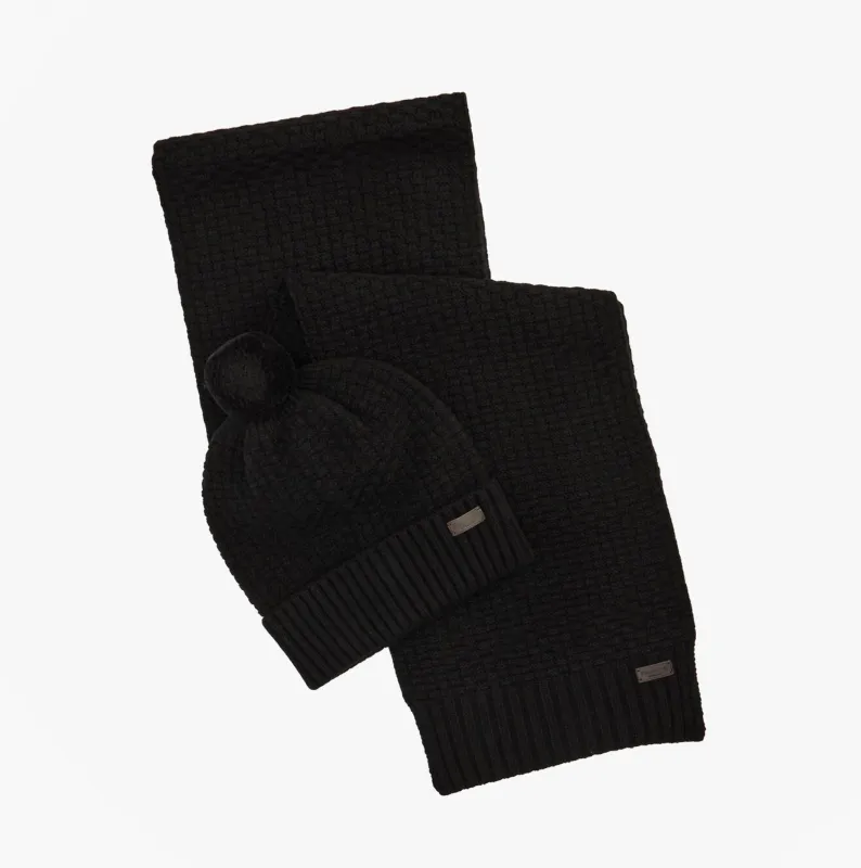 Barbour RAMSIDE BEANIE AND SCARF Mens Gift Set Black sold by House of Slippers